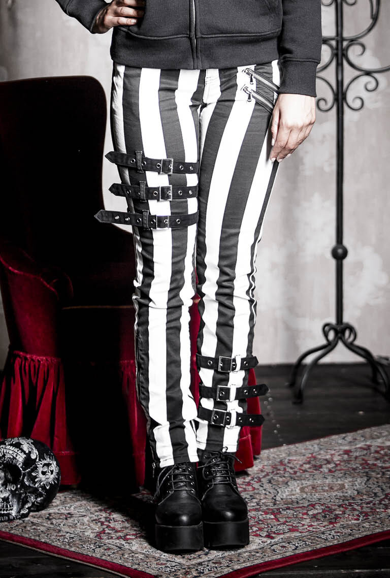 Gothicana By EMP Damen Leggings – Schwarz/weiß Gestreift, Skinny Fit, Aus Bequemem Stretch-Material