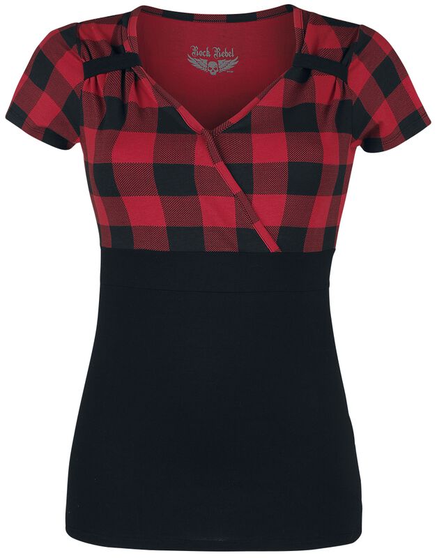 Musta/punainen T-paita rockabilly-tyyliin