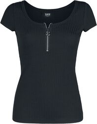 Musta T-paita vetoketjullisella pääntiellä, Black Premium by EMP, T-paita