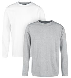 Valkoinen ja harmaa pitkähihainen paita pyöreällä pääntiellä (2 kpl setti), RED by EMP, Pitkähihainen paita