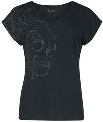 T-paita pitsireunuksella ja pääkallopainatuksella, Black Premium by EMP, T-paita