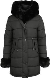 Fur trim padded hooded coat, QED London, Pitkät Takit