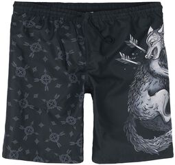 Swim Shorts With Wolf Print, Black Premium by EMP, Uimashortsit