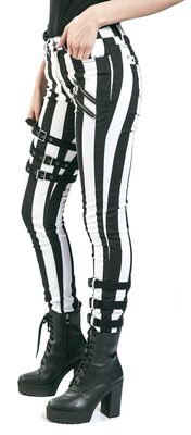 Black-White Skinny Jeans with Zips and Buckles