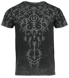 Black Washed T-Shirt With Runes And Skulls, Black Premium by EMP, T-paita