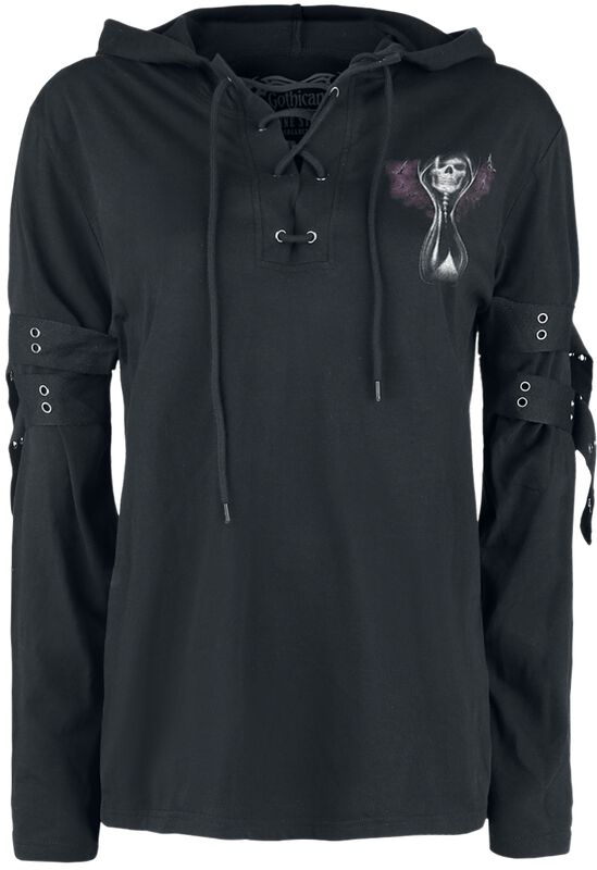 Gothicana X Anne Stokes - Musta pitkähihainen paita nyöreillä ja painatuksella