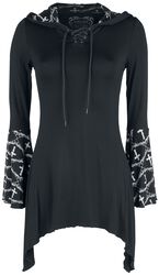 Gothicana X Anne Stokes - musta pitkähihainen paita nyöreillä, painatuksella ja isolla hupulla, Gothicana by EMP, Pitkähihainen paita