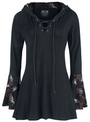 Gothicana X Anne Stokes - musta pitkähihainen paita nyöreillä, painatuksella ja isolla hupulla, Gothicana by EMP, Pitkähihainen paita