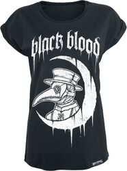 T-paita puolikuu- ja ruttolääkäripainatuksella, Black Blood by Gothicana, T-paita