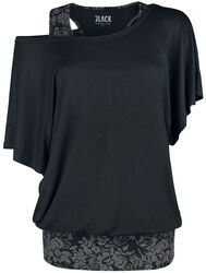 Kaksikerroksinen T-paita all-over-kuvioisella topilla, Black Premium by EMP, T-paita