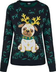 Ladies Pug Christmas Sweater, Urban Classics, Jouluneule