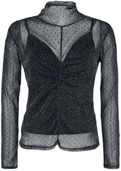 Läpikuultava pitkähihainen paita pilkuillaja hopeisilla langoilla, Black Premium by EMP, Pitkähihainen paita