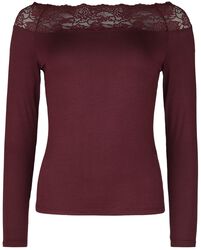 Red Long-Sleeve Top with Lace, Black Premium by EMP, Pitkähihainen paita