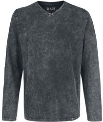 Pitkähihainen paita, jossa V-kaula-aukko ja erikoispesty kangas, Black Premium by EMP, Pitkähihainen paita