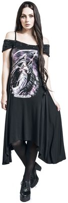 Gothicana X Anne Stokes - musta mekko painatuksella ja reikäniiteillä