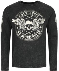 Musta pitkähihainen paita painatuksella ja pyöreällä pääntiellä, Rock Rebel by EMP, Pitkähihainen paita