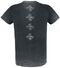 Harmaa T-paita, jossa painatus, erikoispesty kangas ja nappilista