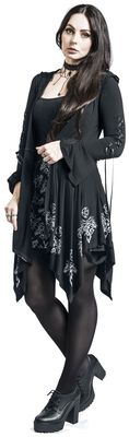 Gothicana X Anne Stokes - musta hupullinen neulepusero nyöreillä ja leveillä hihoilla