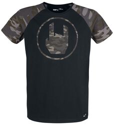 Musta T-paita camokuvioisella Rockhand-painatuksella, EMP, T-paita