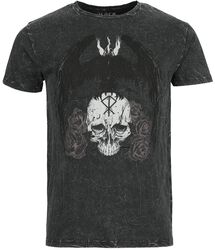 Musta T-paita erikoispesulla ja pääkallo- sekä kruunupainatuksella, Black Premium by EMP, T-paita