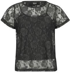 Kaksikerroksinen T-paita kuviopitsillä, Black Premium by EMP, T-paita