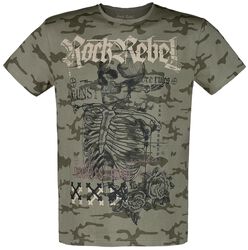T-paita pääkallopainatuksella ja tekstillä, Rock Rebel by EMP, T-paita