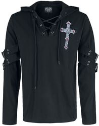 Gothicana X Anne Stokes - musta pitkähihainen paita painatuksella ja nyöreillä, Gothicana by EMP, Pitkähihainen paita