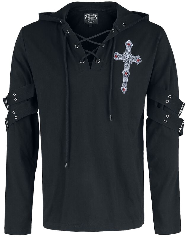 Gothicana X Anne Stokes - musta pitkähihainen paita painatuksella ja nyöreillä