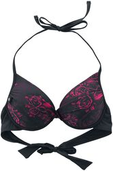 Musta bikinitoppi pääkallo- ja ruusukuvioilla, Black Premium by EMP, Bikiniyläosa