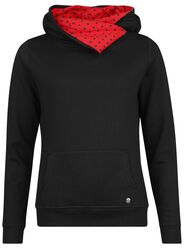 Black dotties on red shawl hoodie & hairband, Pussy Deluxe, Huppari