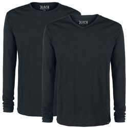Musta pitkähihainen paita (toinen pyöreällä pääntiellä ja toinen V-kaula-aukolla - 2 kpl setti), Black Premium by EMP, Pitkähihainen paita