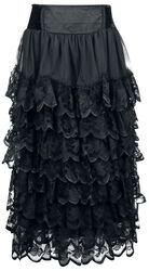 Flounce Skirt With Velvet Details, Gothicana by EMP, Pitkä hame