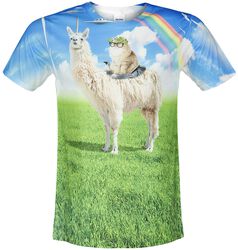 Fun Shirt Goodie Two Sleeves - Victorious Cat Rides Llamacorn Unleashed
