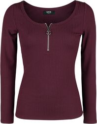 Viininpunainen pitkähihianen paita vetoketjullisella kaula-aukolla, Black Premium by EMP, Pitkähihainen paita