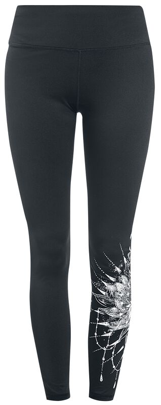Sport and Yoga - mustat leggingsit yksityiskohtaisilla painatuksilla