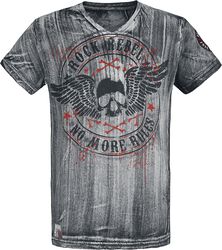 Harmaa T-paita V-kaula-aukolla ja painatuksella, Rock Rebel by EMP, T-paita
