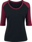 Naisten kontrastivärinen raglan T-paita 3/4-hihoilla, RED by EMP, Pitkähihainen paita