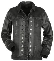Jeans Jacket With Faux Leather Details, Black Premium by EMP, Farkkutakki
