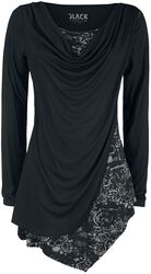 Musta pitkähihainen paita vesiputouskaula-aukolla ja painatuksella, Black Premium by EMP, Pitkähihainen paita