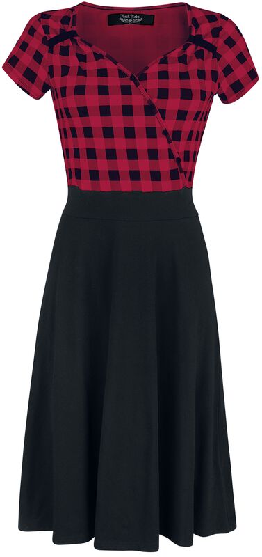 Musta/punainen 50-luvun tyylinen mekko ruudullisella yläosalla