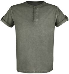 Vihreä T-paita napeilla ja käärityillä hihoilla, Black Premium by EMP, T-paita
