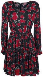 Musta/punainen mekko all-over-kukkaispainatuksella