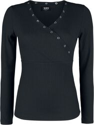Musta pitkähihainen paita reikäniiteillä ja V-kaula-aukolla, Black Premium by EMP, Pitkähihainen paita