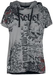 T-paita rennolla leikkauksella painatuksilla ja hupulla, Rock Rebel by EMP, T-paita